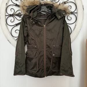 Vtg Andrew Marc Y2K Fur-Trim Parka Utility Jacket Women’s Olive XS